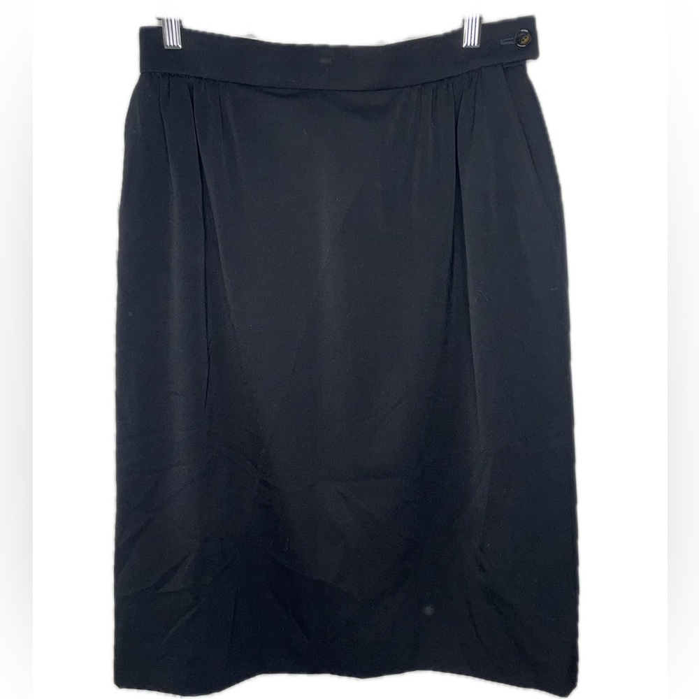 Jaeger Vintage Wool A-line Skirt Black Pleated Detail Workwear Academia